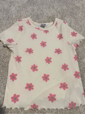 Old Navy Cream Ribbed Tee with Pink Flower Print